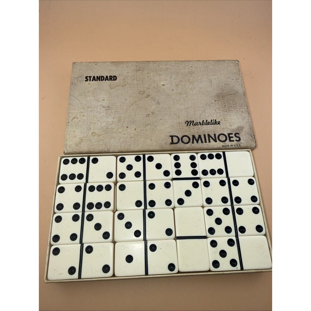 Vintage Puremco #616 Standard White Marblelike Dominoes w/ box Waco Texas USA
